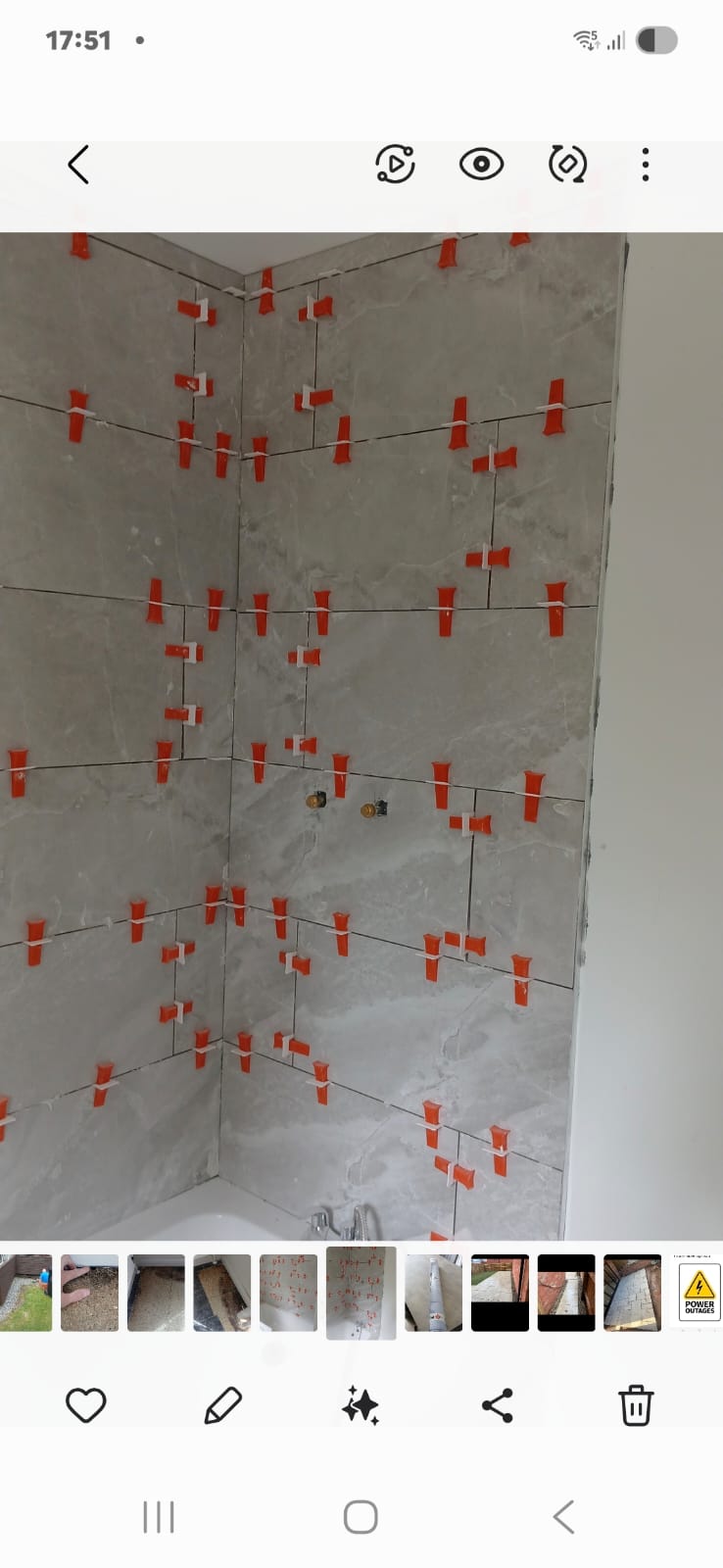 Wall tiling — clips to grouted finish — before